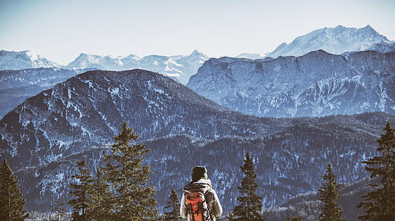 adventure, backpack, climb, clouds, cold, conifer, daylight HD wallpaper