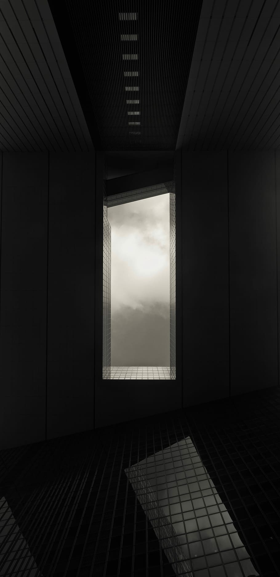 gray concrete building, open window, cloud, architecture, b/w HD wallpaper