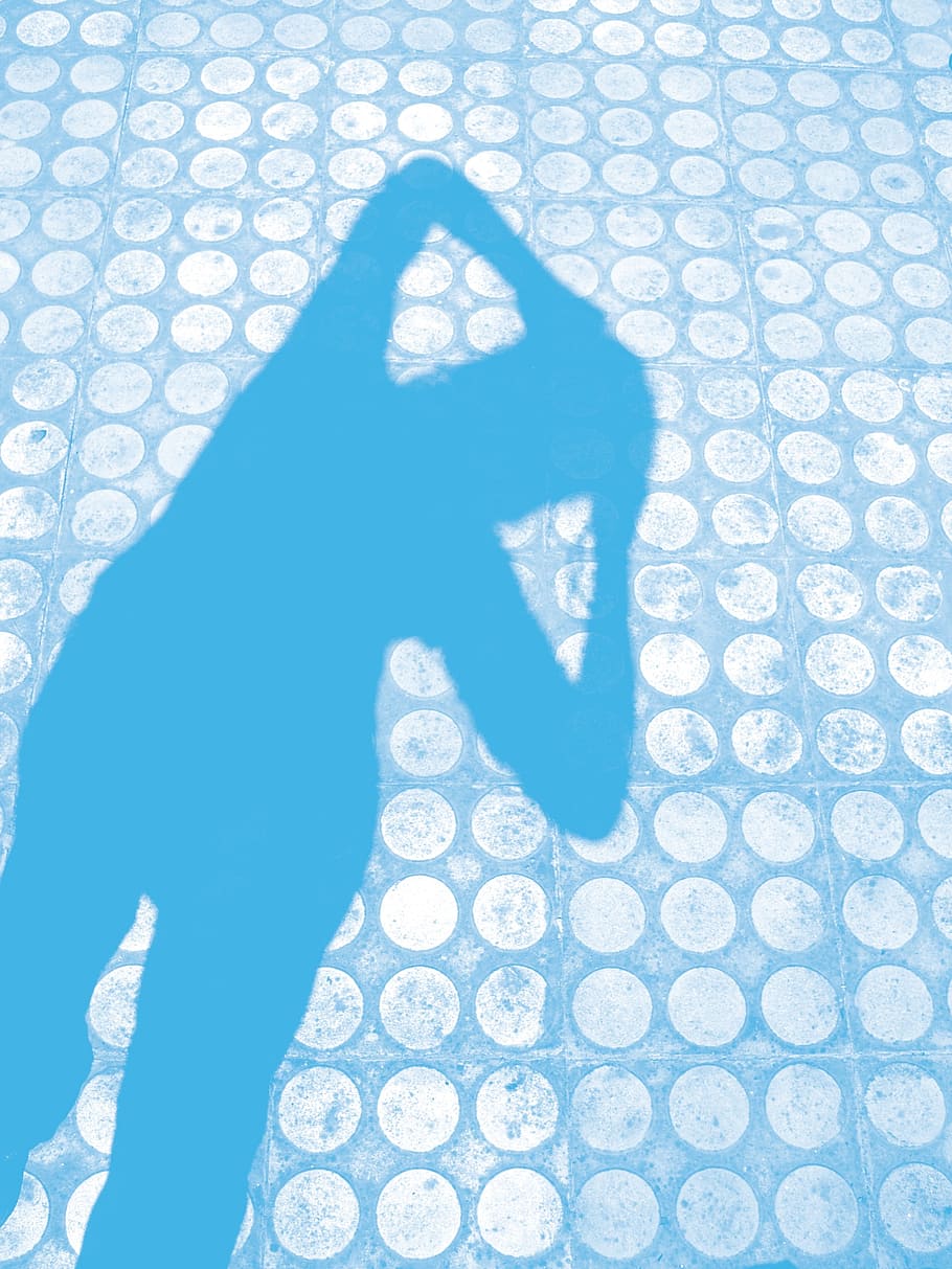 shadow, blue, abstract, colors, stain, one person, silhouette HD wallpaper