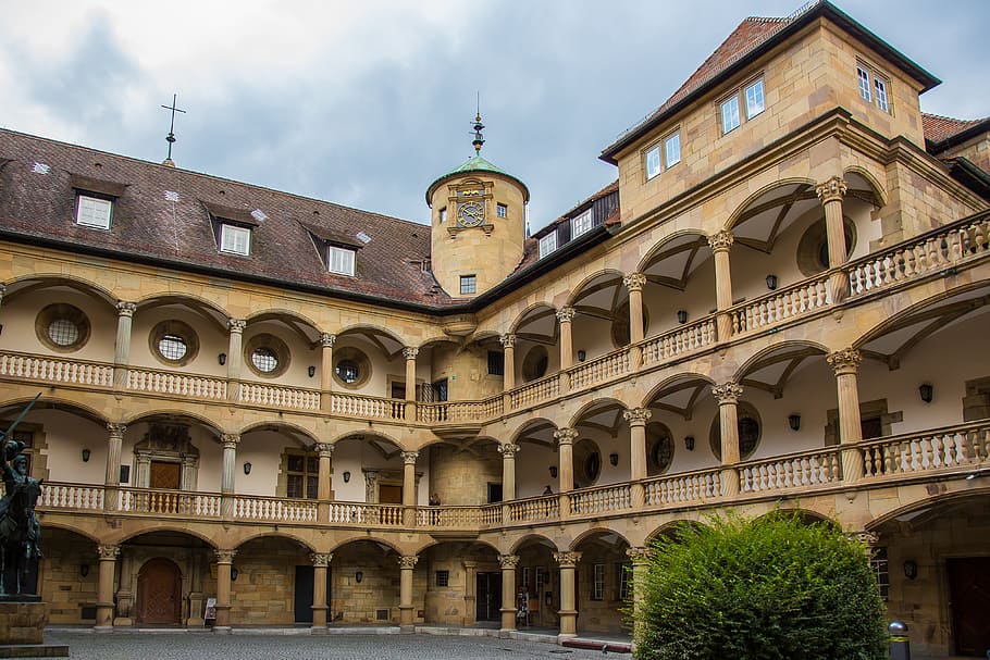 stuttgart, elder, courtyard, arkadenhof, architecture, building exterior HD wallpaper