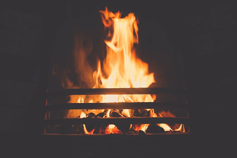 red fire, fireplace, flame, hot, burn, heat, warm, warmth, heating HD wallpaper