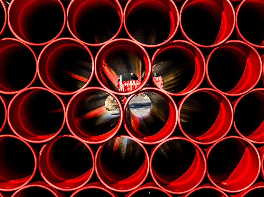 red plastic pipes close-up photography, construction, tube HD wallpaper