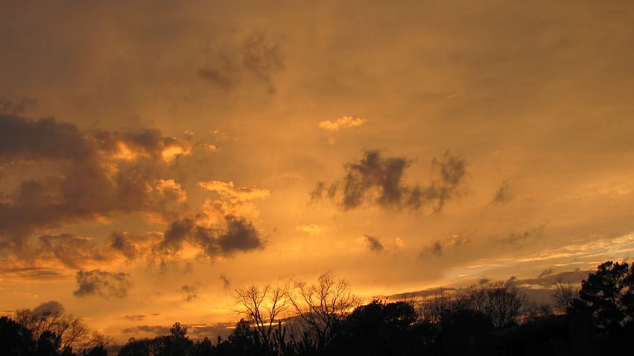 Sunset, Sky, Glow, Evening, Horizon, silhouette, nature, tranquil scene HD wallpaper