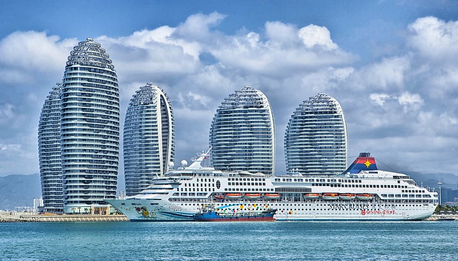 white cruise ship on body of water during daytim, hainan, china, HD wallpaper