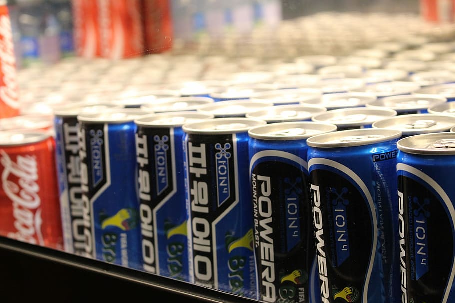 Beverages, Powerade, the coca-cola company, in a row, large group of objects HD wallpaper