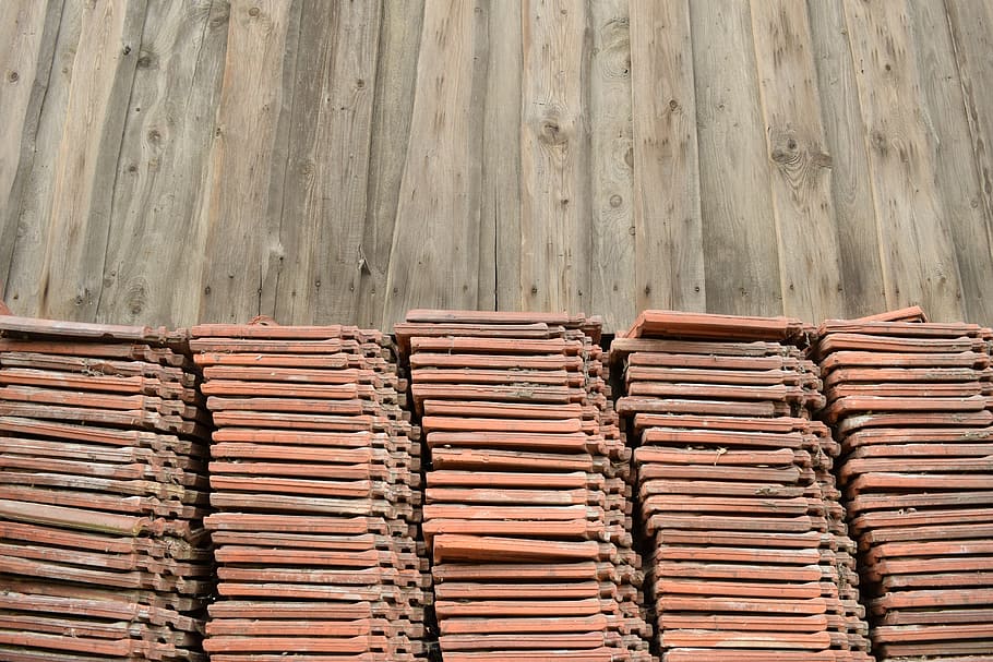roofing, tile, red, brick, stack, wooden wall, tile to wood wall HD wallpaper