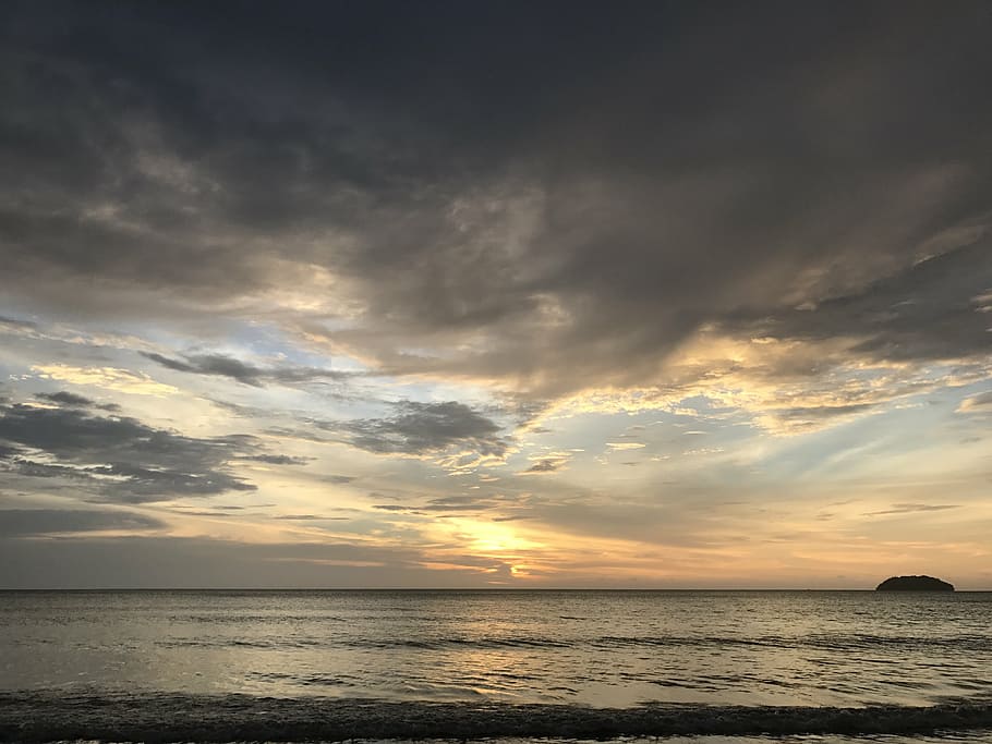 beach, sunset, sabah, sea, scenics, horizon over water, cloud - sky, HD wallpaper