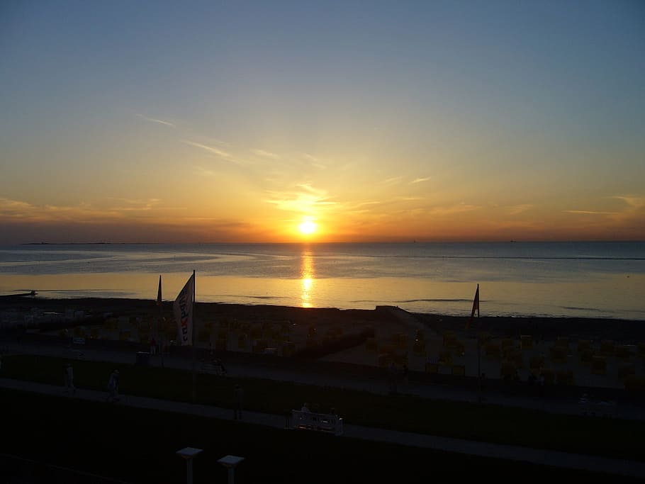 sunset, in, cuxhaven, sky, water, sea, horizon, scenics - nature HD wallpaper