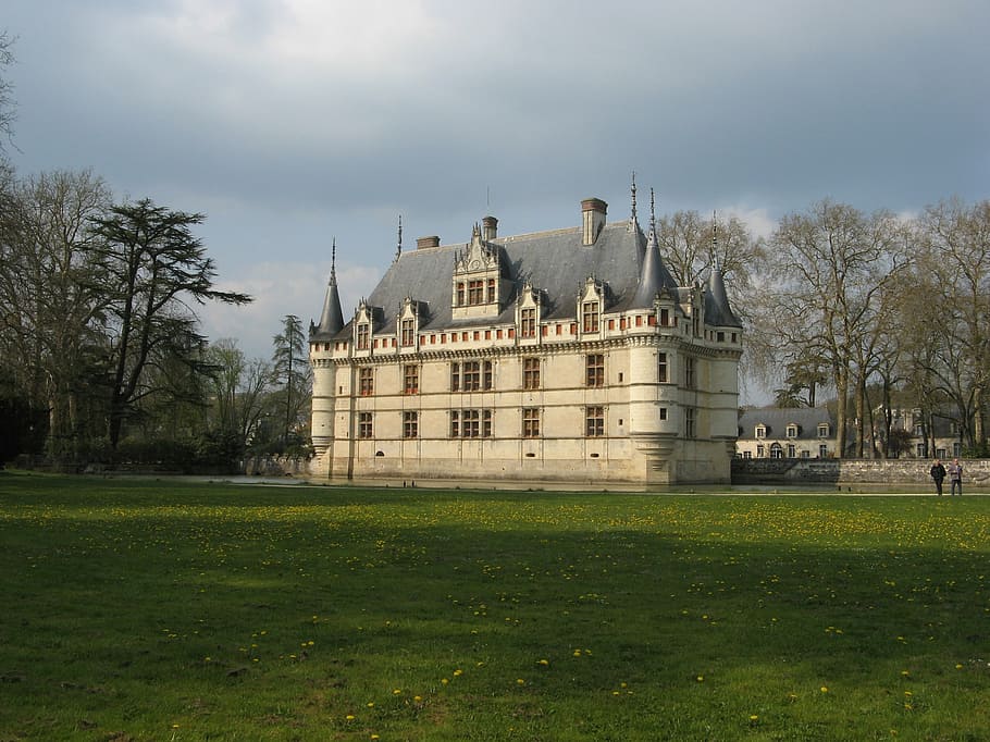castle, azay-le-rideau, france, loire, grass, architecture