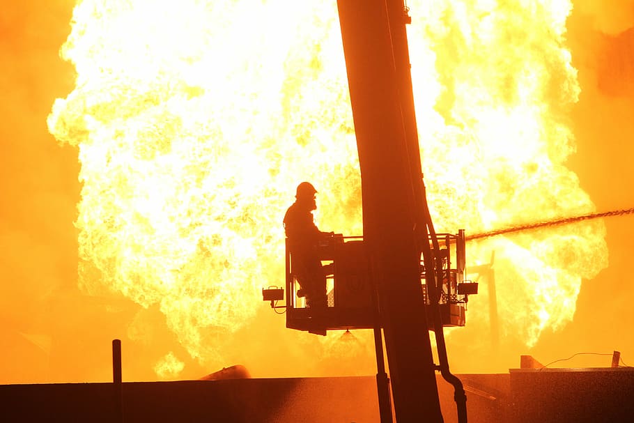 Fire Department, Fire, Helmet, one man only, silhouette, one person HD wallpaper