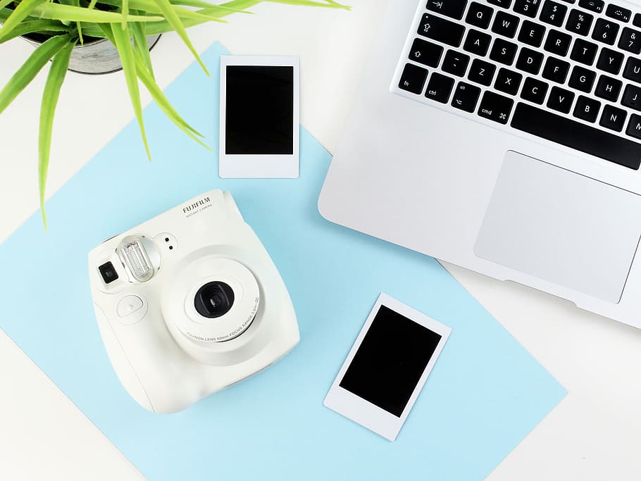 shallow focus of camera, workspace, flatlay, mock up, lifestyle HD wallpaper