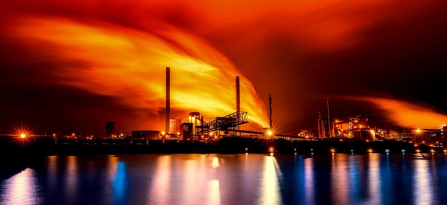 panorama, industry, industrial, complex, night, evening, sunset HD wallpaper