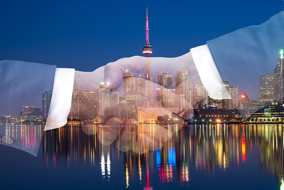 double posture photography of shaking hands and cityscape, handshake, HD wallpaper