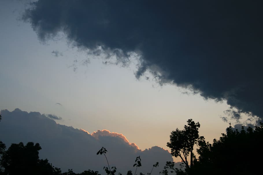 clouds dark, edged, gilt, sunset, soft, glow, sky, trees, cloud - sky HD wallpaper