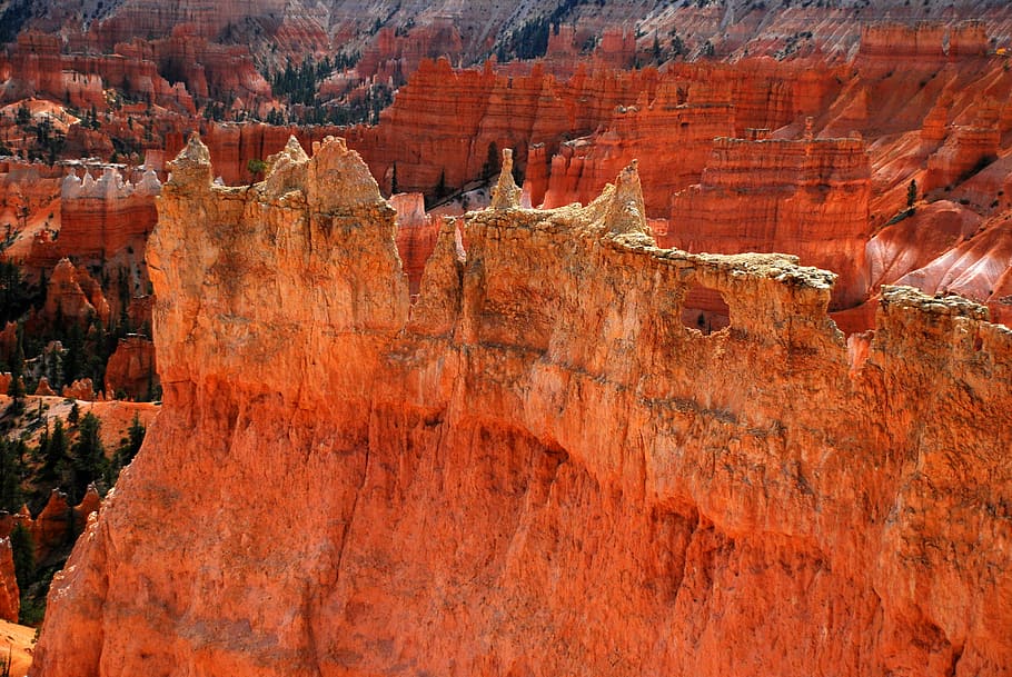mountain at daytime, brown rock formation, mountain range, orange HD wallpaper