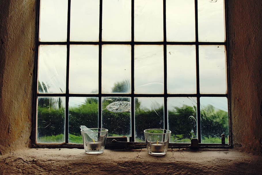 selective focus photography of two votive candles, window, candlestick HD wallpaper