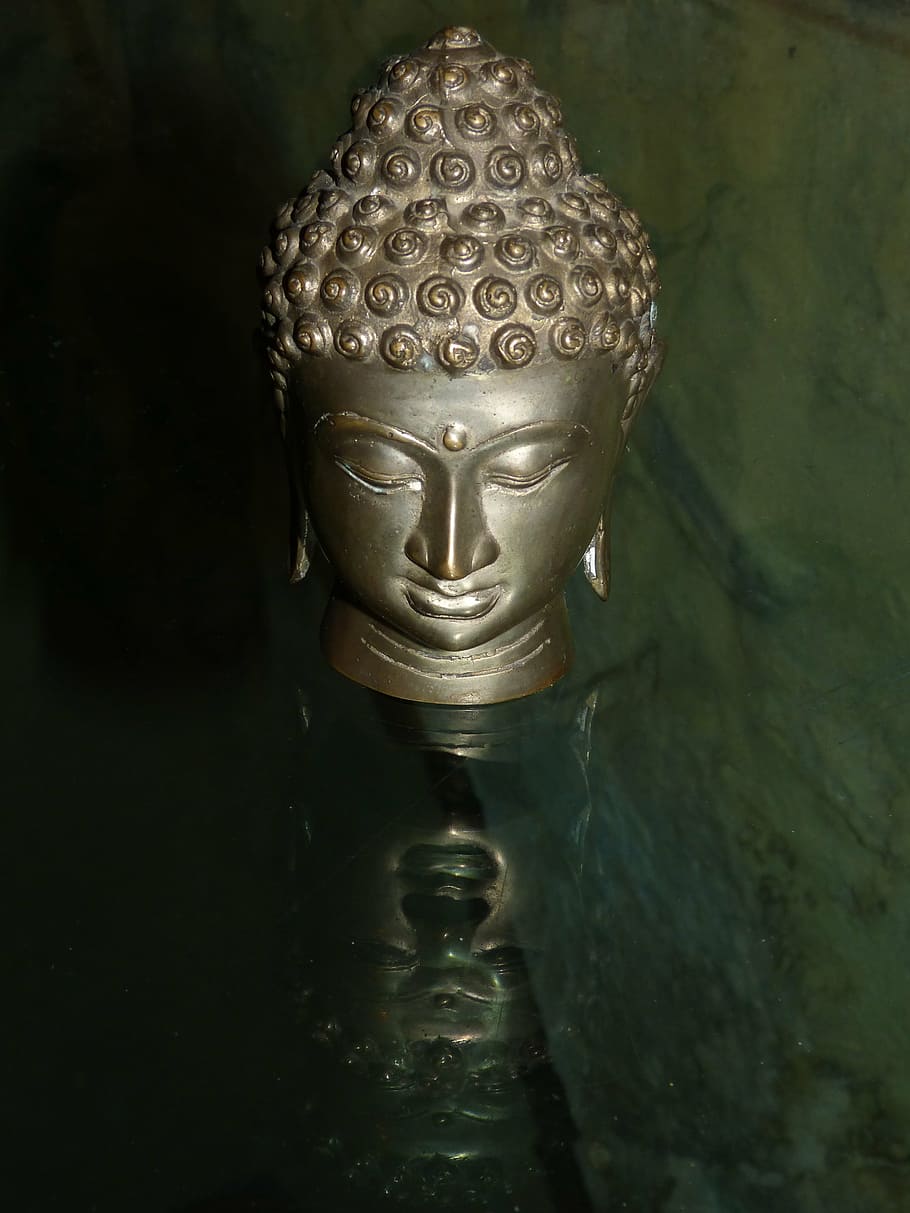 buddha, buddha head, sculpture, reflection, mystic, eastern HD wallpaper