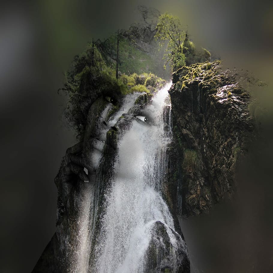 waterfalls with human face photography, waters, autumn, river HD wallpaper