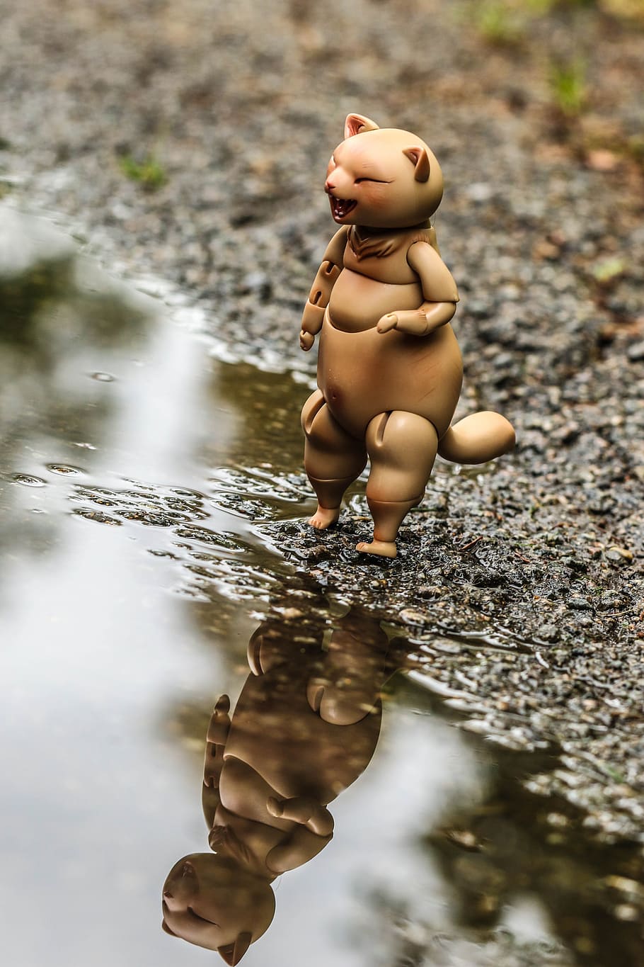 toy, puddle, water, reflection, representation, human representation HD wallpaper