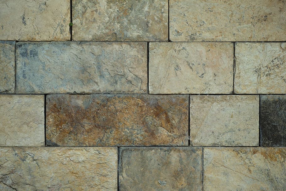 brown brick wall, granite, grey, solid, macro, backgrounds, design, HD wallpaper