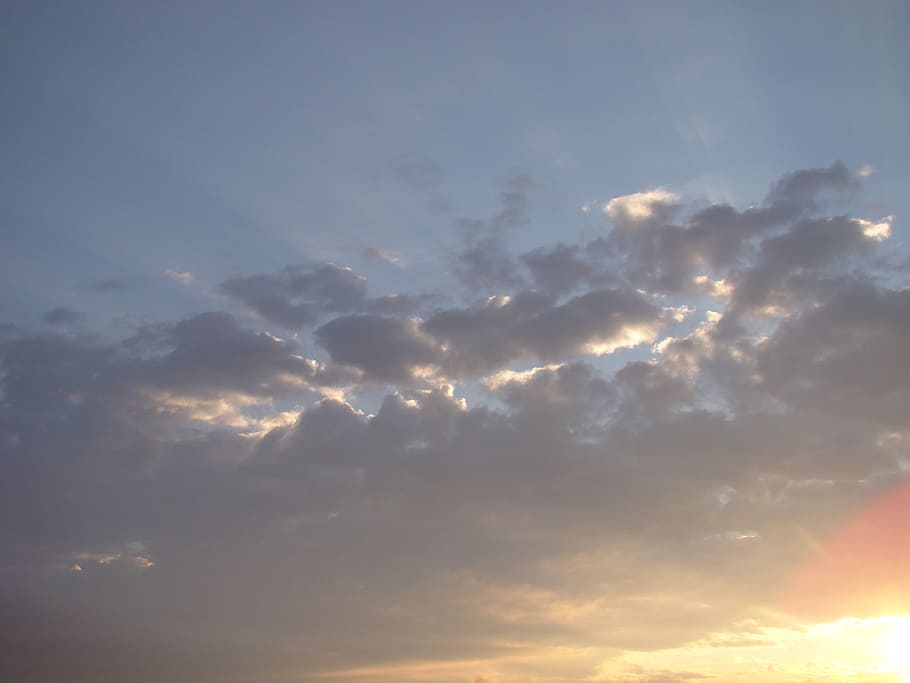 sky, clouds, sunrise, rays, cloud - sky, beauty in nature, tranquility HD wallpaper