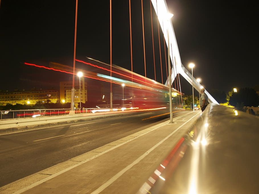 night, architecture, lights, urban, lighting, traffic, bridge - Man Made Structure HD wallpaper