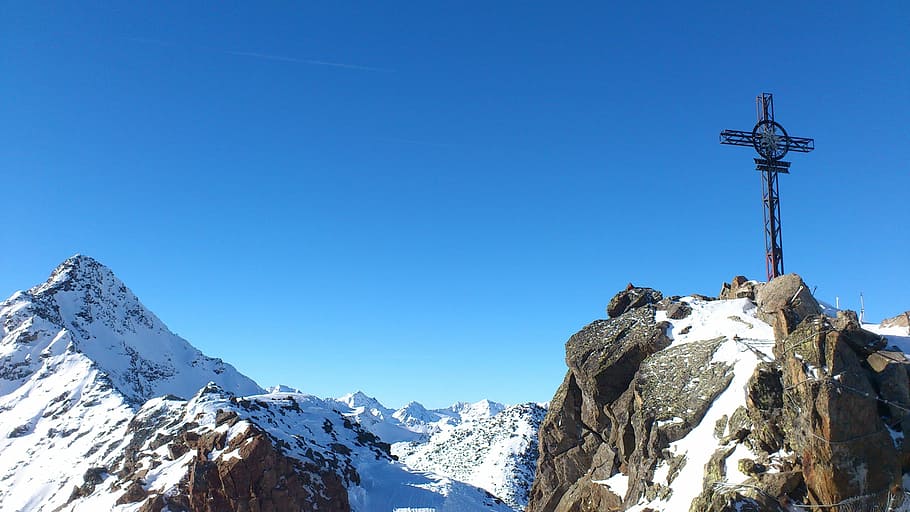 Mountains, Alpine, Rock, Summit, view, sunny, sky, austria HD wallpaper