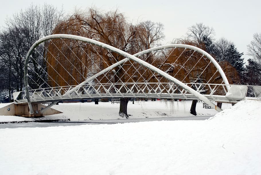 Bridge, Snow, White, Winter, Cold, snowfall, tree, outdoor HD wallpaper