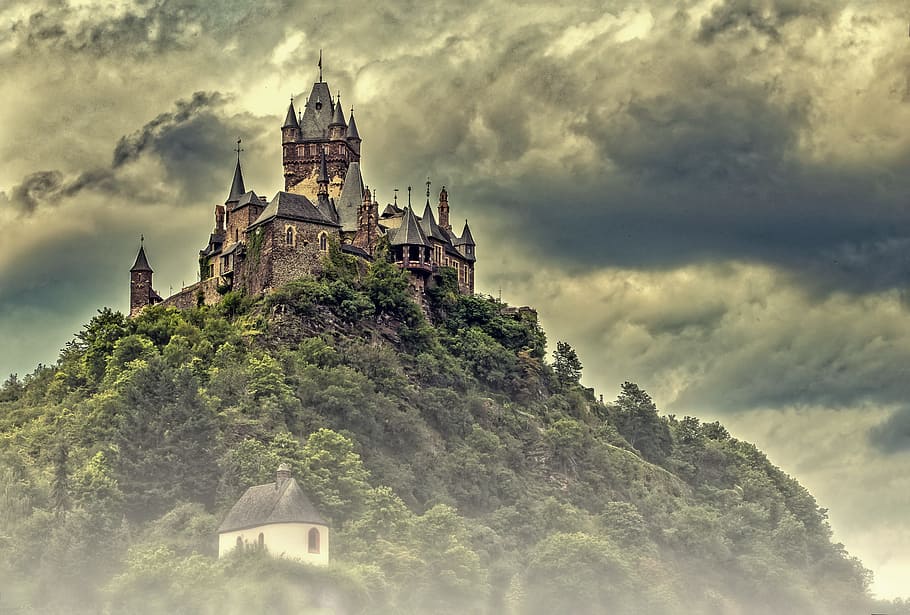 brown and gray citadel under cloudy sky, castle, cochem, mosel, HD wallpaper