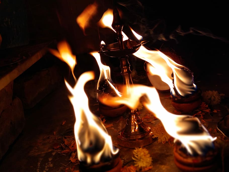 Indian Festival, selective focus photography of tiki torch, fire HD wallpaper