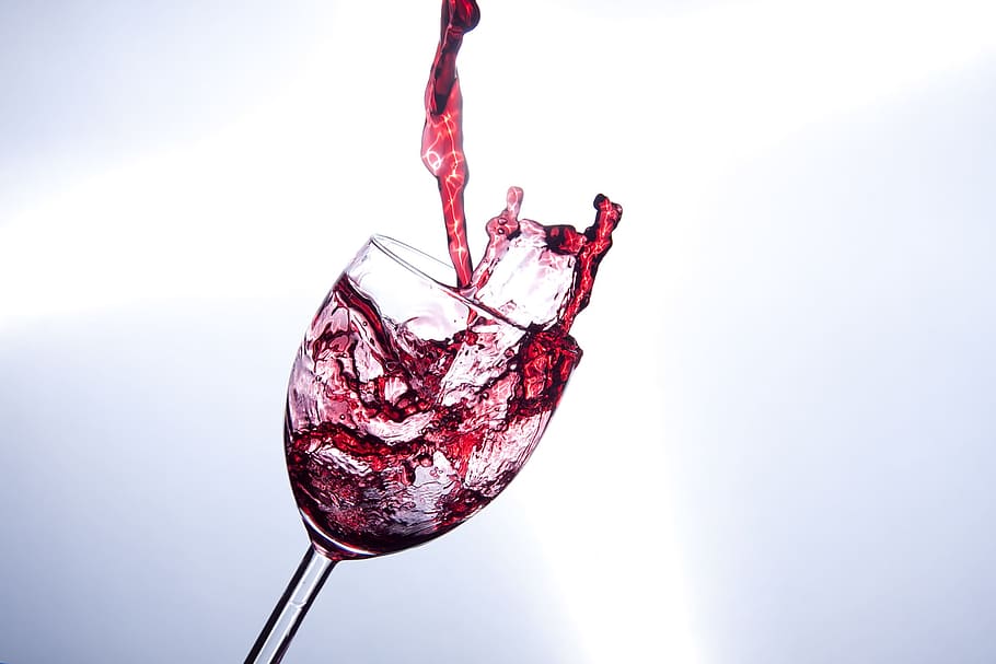 wine glass with red liquid, red wine, pleasure, pour a, spill over, HD wallpaper