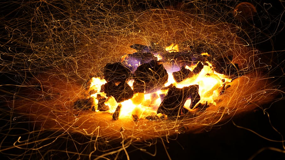 steel wool photo of bonfire, flame, light, smoke, heat, danger