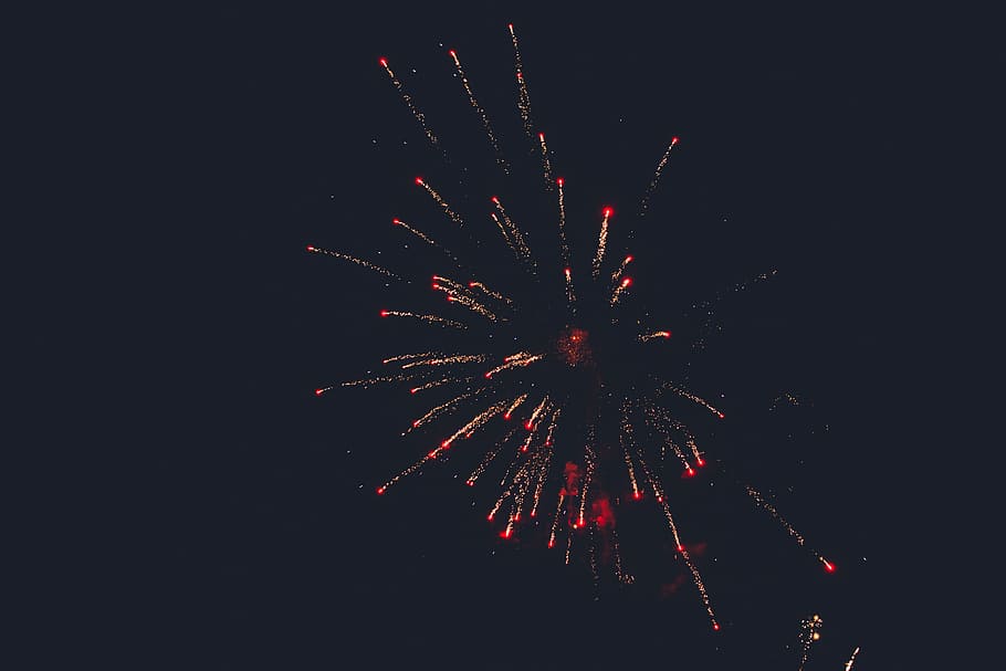 fireworks display during nighttime, dark, red, sparks, celebration HD wallpaper