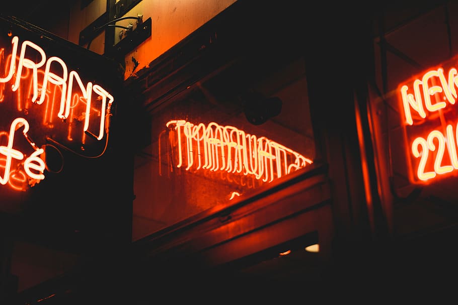 neon signage, turned on red neon light signage of restaurant HD wallpaper