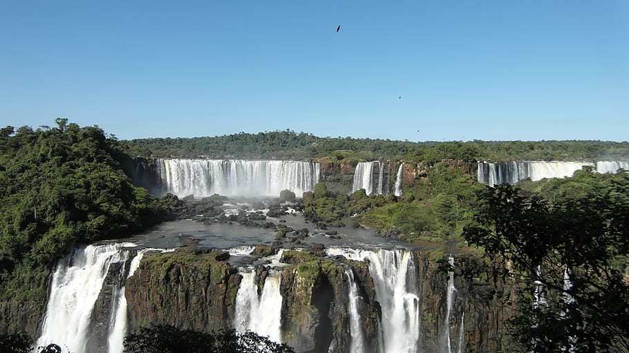 aerial photography of waterfalls, foz do iguaçu, cases, spray, HD wallpaper