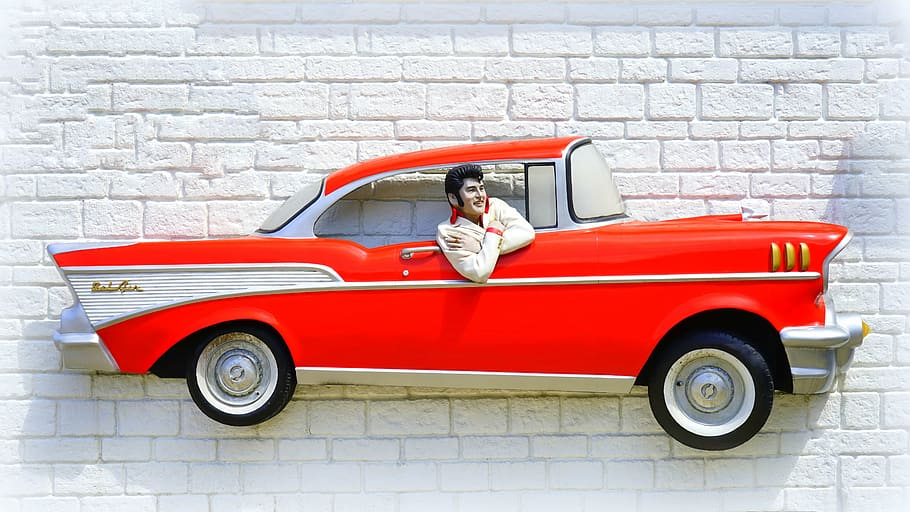 Elvis Presley on car wall decor, bel air, vehicle, entertainment, HD wallpaper