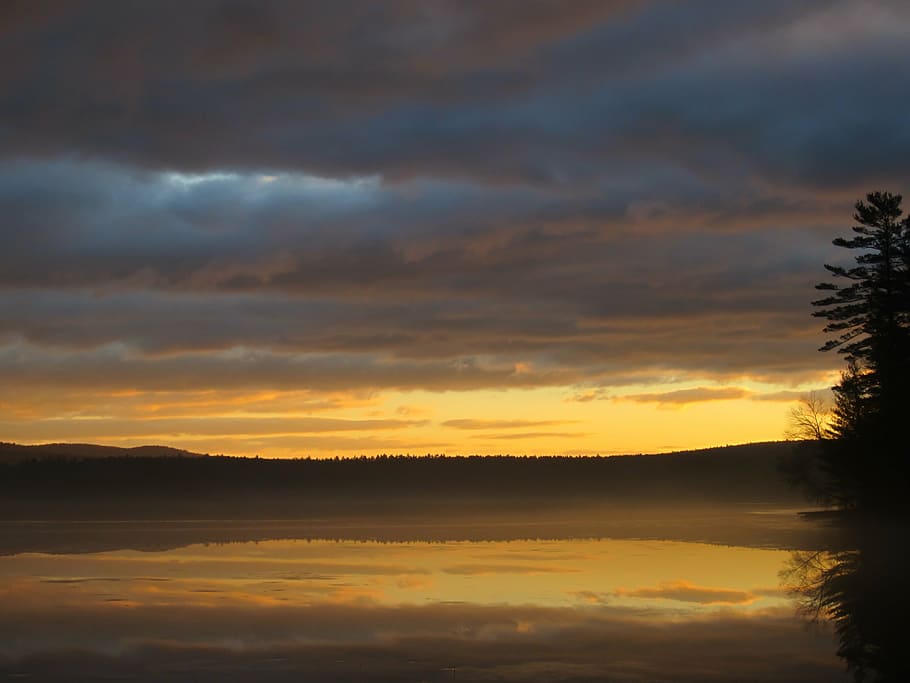 sunset, lake, tranquil, quiet, water, sky, nature, sunrise HD wallpaper