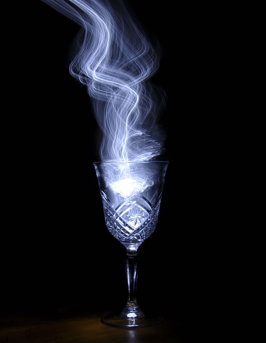 footed glass with smoke, magic, potion, wine glass, light painting, HD wallpaper