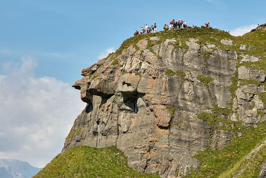 group of people standing on cliff, Mountain, Human, Landscape HD wallpaper
