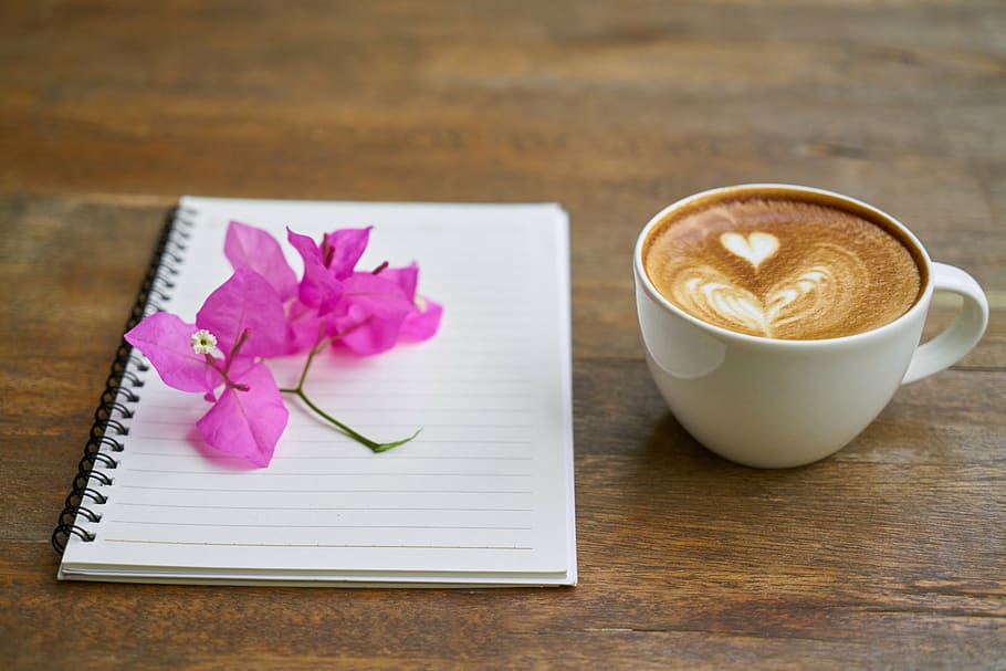 coffee with white cermic mug, cafe, table, food, drink, work HD wallpaper