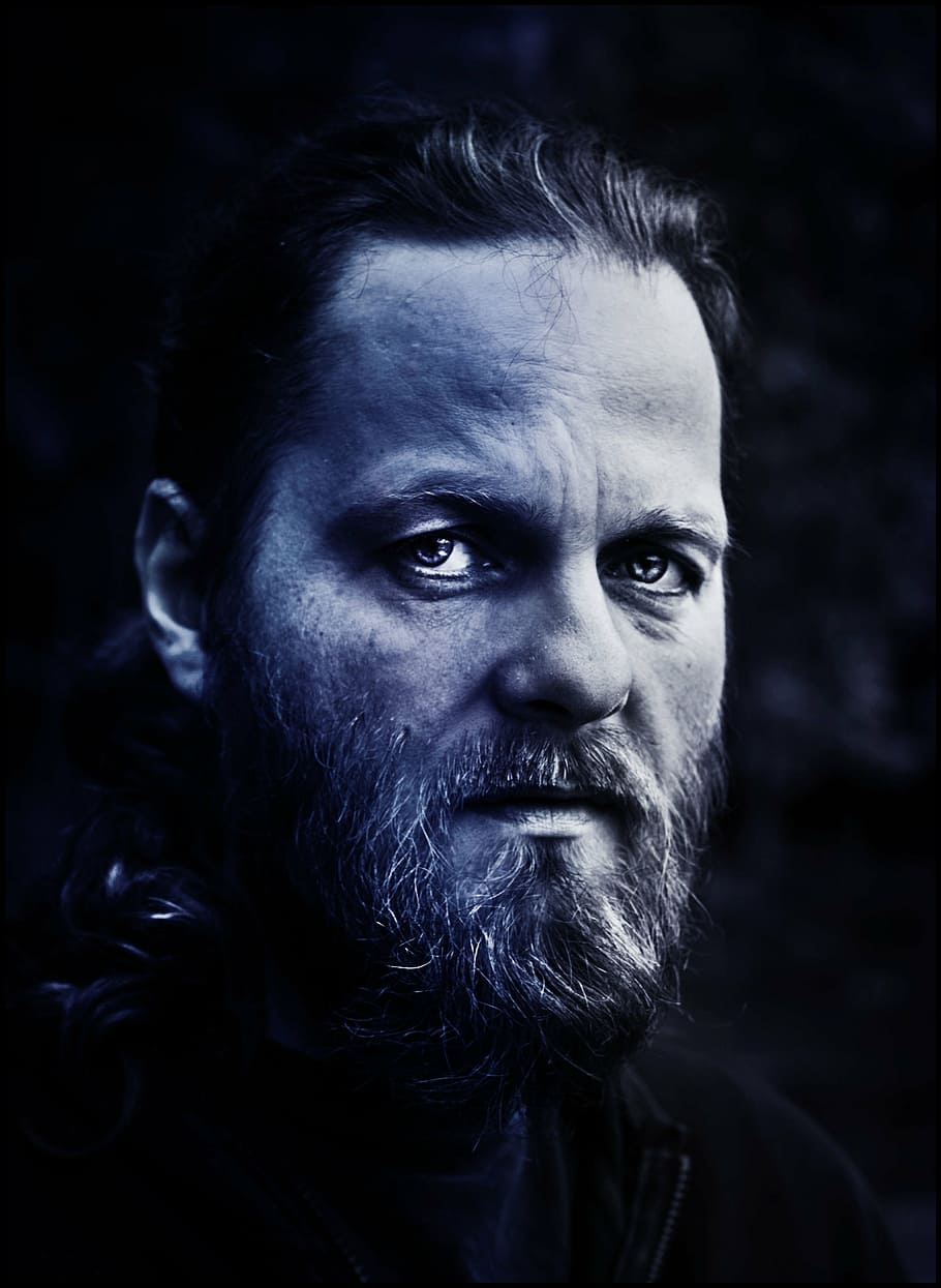 man, person, blue, portrait, headshot, one person, beard, facial hair HD wallpaper