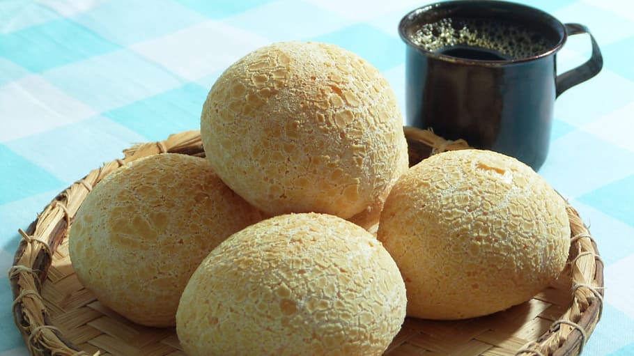 baked bread with cup of coffee on table, food, cake, comida HD wallpaper
