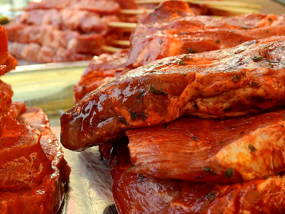 marinated barbecue meats, raw, tasty, food, grill, grilled meats