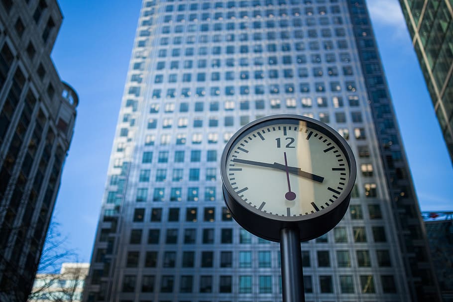 clock near building showing 3:47, time, city, buildings, architecture HD wallpaper