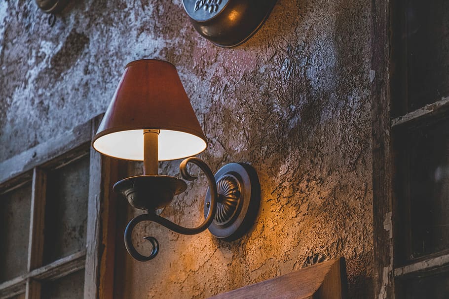 Samba restaurant lamp, turned on sconce lamp, light, wall, stone HD wallpaper