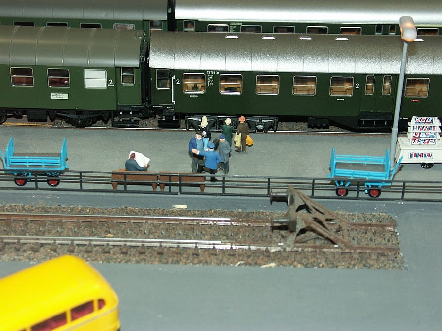 model railway, railway station, platform, buffer stop, train HD wallpaper