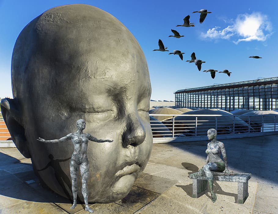 statue, sculpture, bird, sky, cloud, symbol, monument, stone HD wallpaper