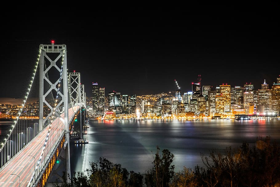 gray bridge, night, cityscape, urban Scene, famous Place, bridge - Man Made Structure HD wallpaper