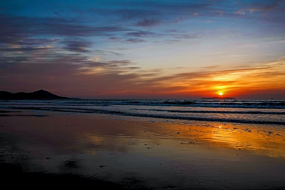 sunset, twilight, dawn, waters, sky, sea, land, scenics - nature HD wallpaper