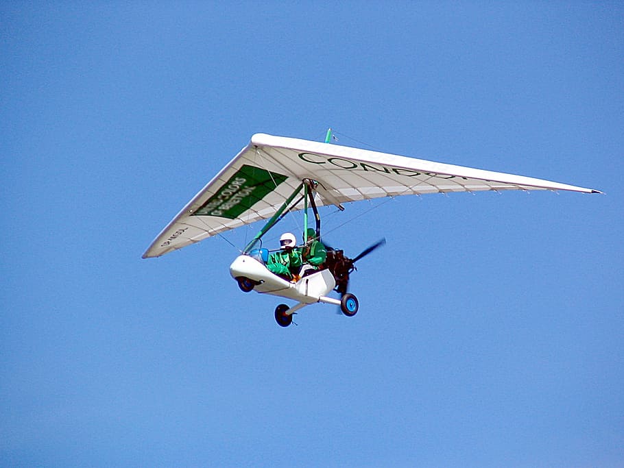 hang glider, flight, flying, sky, clear sky, blue, mid-air, HD wallpaper